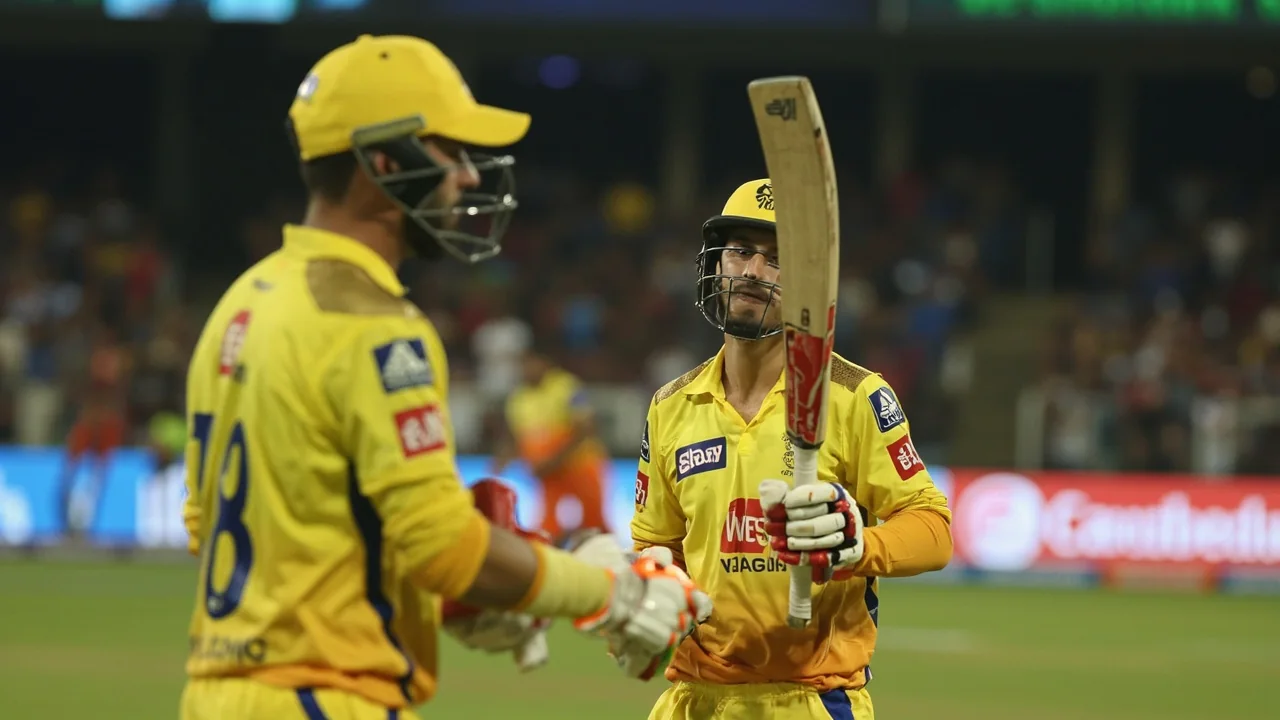 Close editorial frame of a captaincy candidate at the crease during an evening T20 fixture, used to illustrate the captain and vice-captain thinking in the fantasy preview